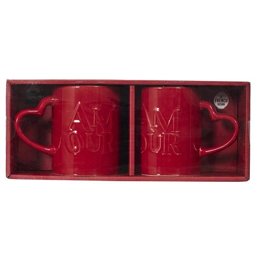 Sada 2 keramických hrnků Amour Intesi 300 ml červená na kávu a čaj jako dárek