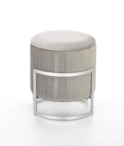 Sametový kulatý taburet Darbi se skrytým úložným prostorem světle šedý do obýváku moderní glamour 46 cm