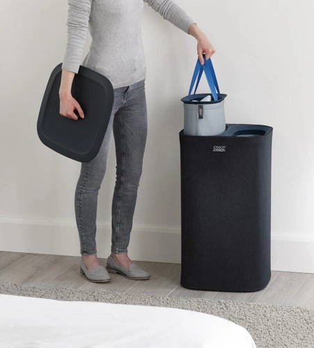 Joseph Joseph Tota moderní dvoukomorový koš na prádlo 60 l s víkem do koupelny černý