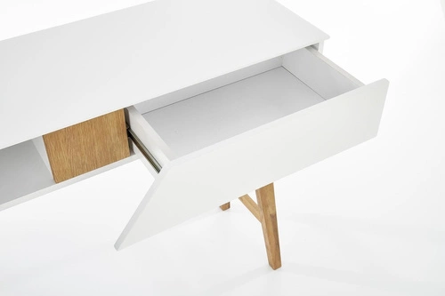 Bílá skandinávská konzole Indigo se zásuvkou a policí do předsíně, obýváku nebo ložnice