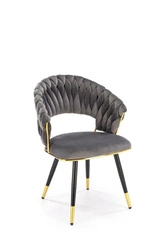 Jídelní židle Tenay čalouněná šedý samet s područkami glamour na zlatých nohách