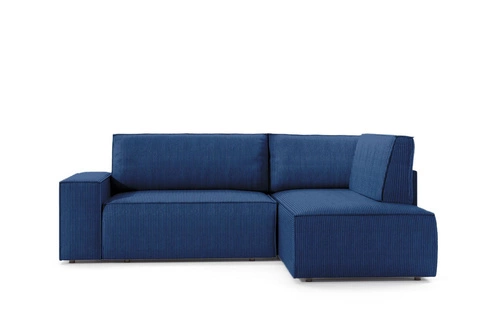 Rohová rozkládací pohovka Molde L pravá manšestrová modrá s úložným prostorem do obýváku