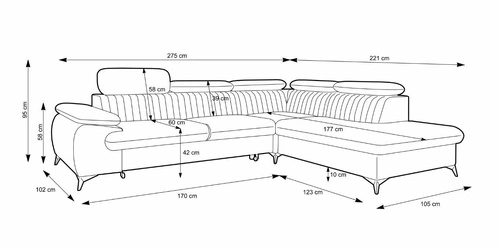 Rohová sedací souprava s rozkladem levá Lund L šedá moderní do obýváku s úložným prostorem