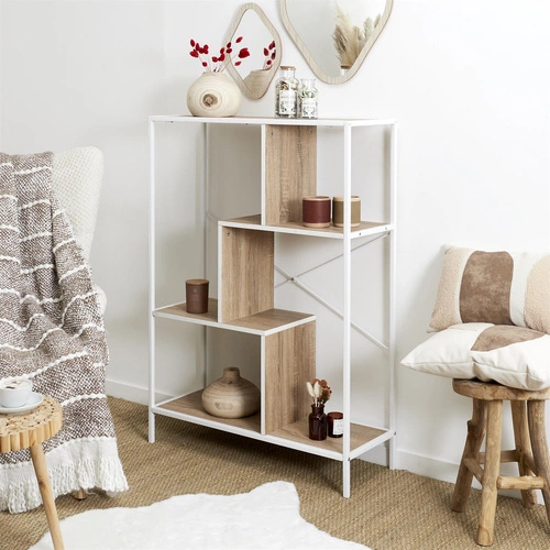 Bílá kovová knihovna do obýváku Rack M moderní loft 80 cm Intesi