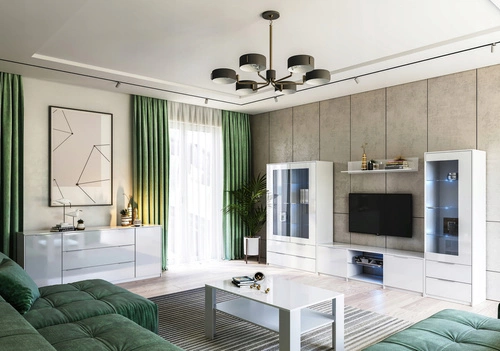 Komoda Merle 200 cm bílý lesk moderní se zásuvkami do obýváku Intesi