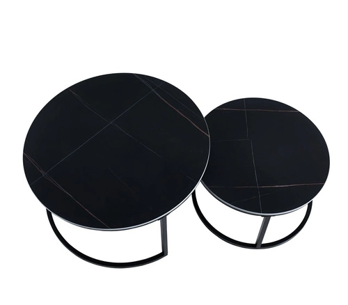 Sada 2 kulatých konferenčních stolků Silas černé moderní kovovo-keramické do obýváku
