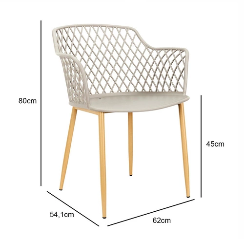 Jídelní židle Basel šedá moderní plastová s područkami na kovových nohách