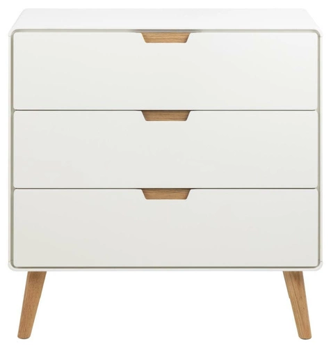Bílá komoda se zásuvkami Lowell Actona 80 cm skandinávská na dubových nožkách do obýváku