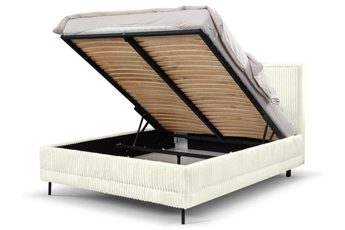 Čalouněná postel Foggy 140x200 béžová s úložným prostorem skandinávská do ložnice