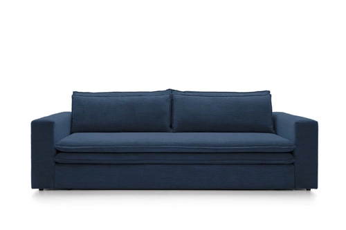 Rozkládací pohovka s úložným prostorem Ulnes 3místná modrý manšestr do obýváku na spaní