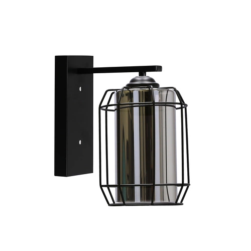 Nástěnné svítidlo Jonera moderní černé s kouřovým skleněným stínidlem do obýváku a ložnice