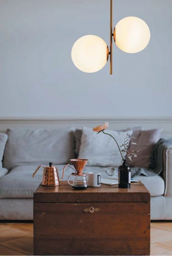 Závěsné svítidlo skleněná koule VENUS-2 mosaz 44 cm do obýváku a jídelny nastavitelná