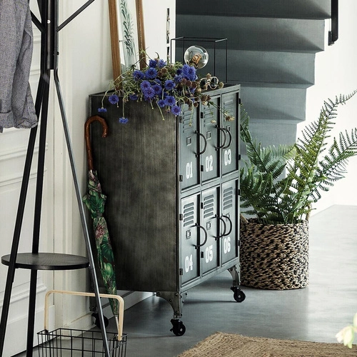 Industriální kovová komoda Sevin černá na kolečkách 90 cm Atmosphera do obýváku nebo ložnice