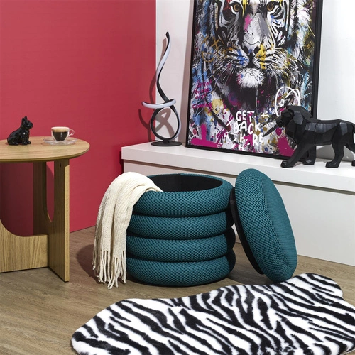 Okrúhlý tyrkysový taburet s úložným prostorem Atom Intesi moderní do obývacího pokoje a ložnice 42 cm