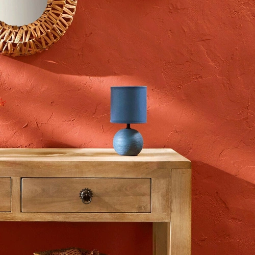Moderní keramická noční lampička Timeo modrá s textilním stínidlem do ložnice Atmosphera 25 cm