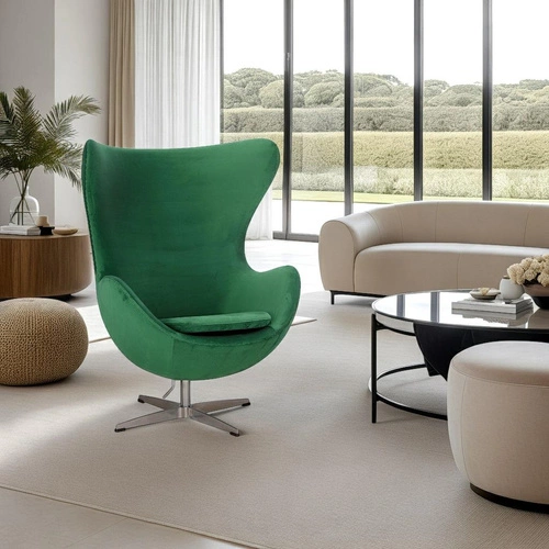 Křeslo Egg Velvet green / stříbrný podstavec