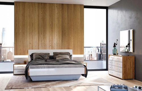 Manželská postel Madera 180x200 bílá čalouněná s čelem do ložnice