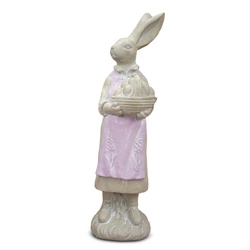 Intesi Pani Zajíc velká velikonoční figurka s košíkem 80 cm růžovo-šedá dekorace do obýváku