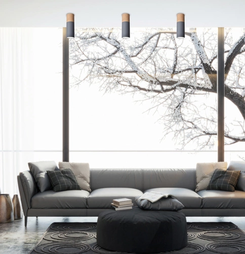 Moderní stropní svítidlo Tuba šedá s dřevem do obýváku, kuchyně, ložnice 20 cm CANDELLUX
