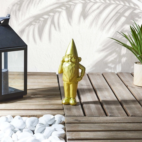 Dekorativní soška Gnom Star zlatá 33 cm moderní do zahrady i obýváku jako dárek