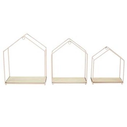 Intesi Domek sada 3 růžových kovových poliček na zeď do dětského pokoje a obýváku