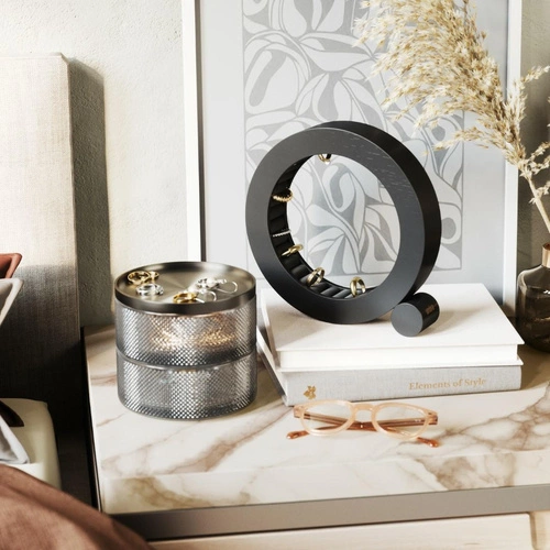 Dřevěný černý organizér na šperky na prsteny a náušnice Ferris Umbra