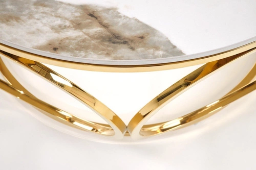 Kulatý konferenční stolek Deyn 80 cm bílý mramor zlatý moderní glamour do obýváku Intesi