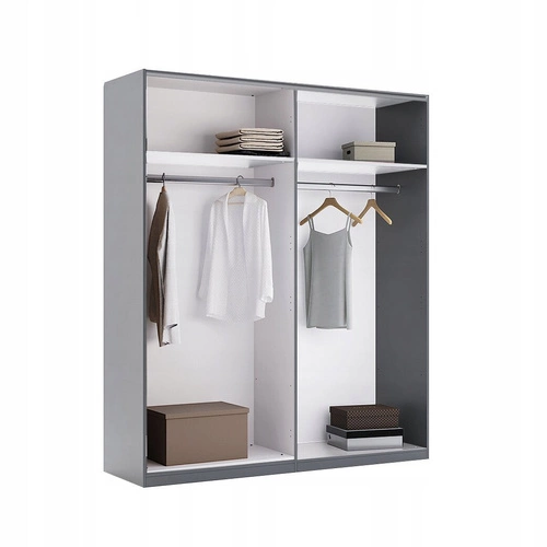 Moderní čtyřdveřová šatní skříň Otto v antracitu s policemi a tyčí do ložnice