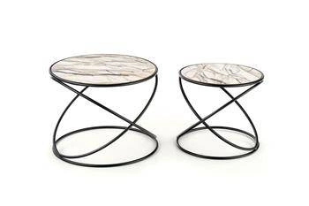Sada 2 kulatých konferenčních stolků Chaletz bílý mramor moderní do obýváku 2v1