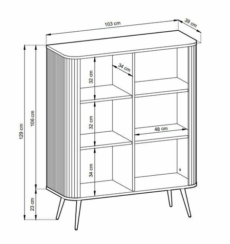 Vysoká bílá komoda Seda s drážkováním na černých nohách 129 cm moderní do obýváku