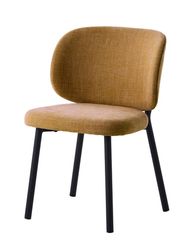 Čalouněná žlutá jídelní židle Naws s černými kovovými nohami moderní