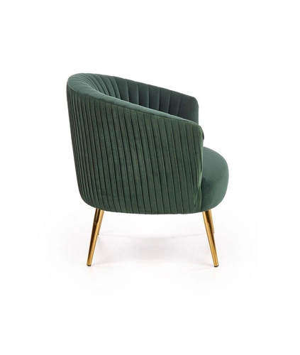 Relaxační křeslo Dargo zelený samet moderní do obýváku na zlatých nohách Intesi