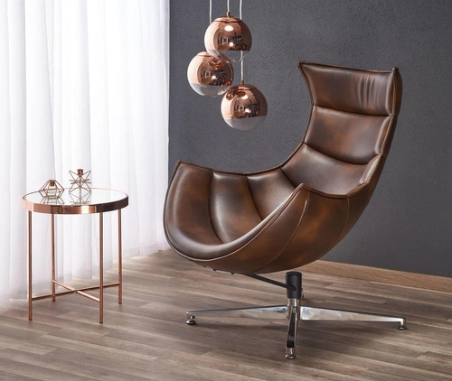 Kožené relaxační křeslo Falvio otočné do obýváku moderní tmavě hnědé Intesi