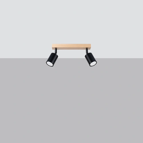 Stropní svítidlo VERDO 2 černé kovové s dřevem moderní do obýváku a kuchyně SOLLUX