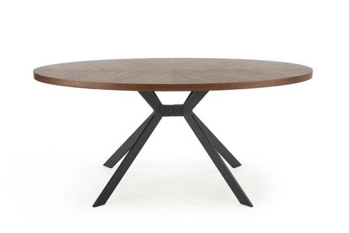 Jídelní kulatý stůl Locco ořechový moderní s černými nohami 170x90 cm Intesi