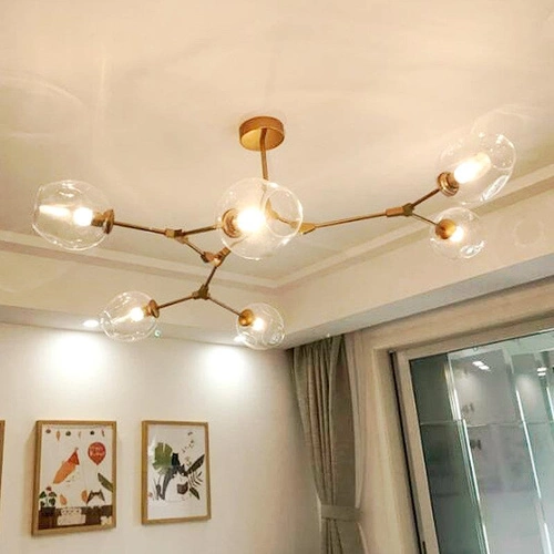 Závěsné svítidlo MODERN ORCHID 6 ramen skleněné jantarové do obýváku 130 cm