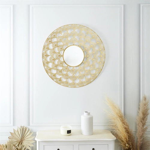 Kulaté zrcadlo Mandala 70 cm glamour ve zlatém rámu na stěnu do předsíně