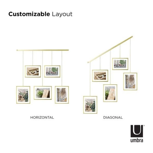 Závěsný fotorámeček zlatý skandinávský multirám Umbra na zeď 10x15 13x18