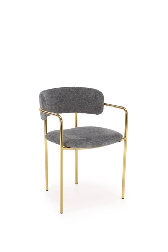 Čalouněná židle Jabari šedá s područkami na zlatých nohách do jídelny ve stylu glamour
