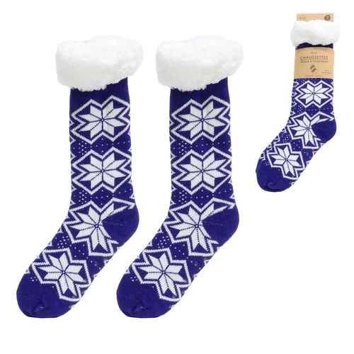 Intesi dámské zimní protiskluzové ponožky s vločkami tmavě modré s kožíškem 36-41
