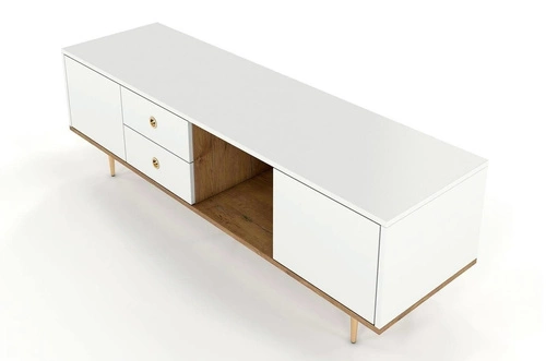 Bílá TV komoda 160 cm skandinávská se zásuvkami do obýváku Harmoni H02