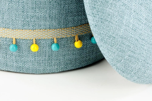 Sada 2 modrých kulatých taburetů Eblis s úložným prostorem, čalouněné do obýváku a dětského pokoje