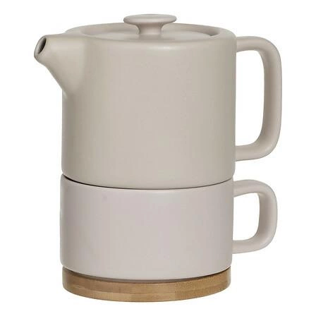 Keramická konvice na čaj Nature 5five simply smart béžová s bambusovým podtáckem 400 ml