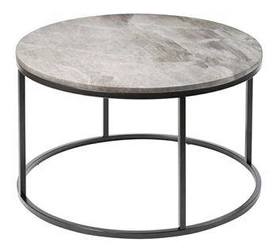 Kulatý mramorový konferenční stolek Pony 85 cm béžový glamour do obýváku na černé podstavě