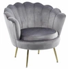 Křeslo Korab VIC šedý samet glamour s mušlovým opěradlem a zlatými nohami do obýváku