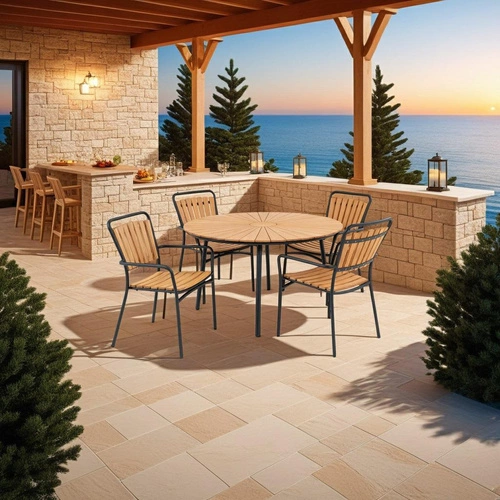 Sada stolu a 4 židlí Cleveland v barvě teak/černá