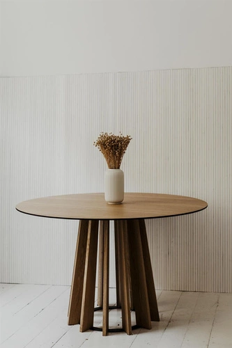 Jídelní kulatý stůl Tavle 120 cm moderní přírodní dub na jedné noze NORDIFRA