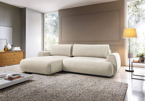 Rohová rozkládací pohovka levá Ljung béžová moderní s úložným prostorem do obýváku Intesi