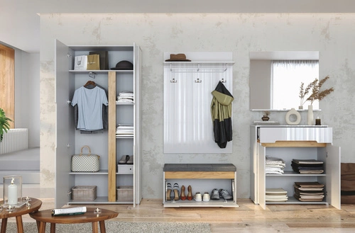 Moderní bílá šatní skříň Steff s policemi, hloubka 40 cm do ložnice nebo předsíně