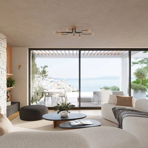 Loftový lustr TIMBO 6 černý dřevěný do obýváku a jídelny od SOLLUX LIGHTING